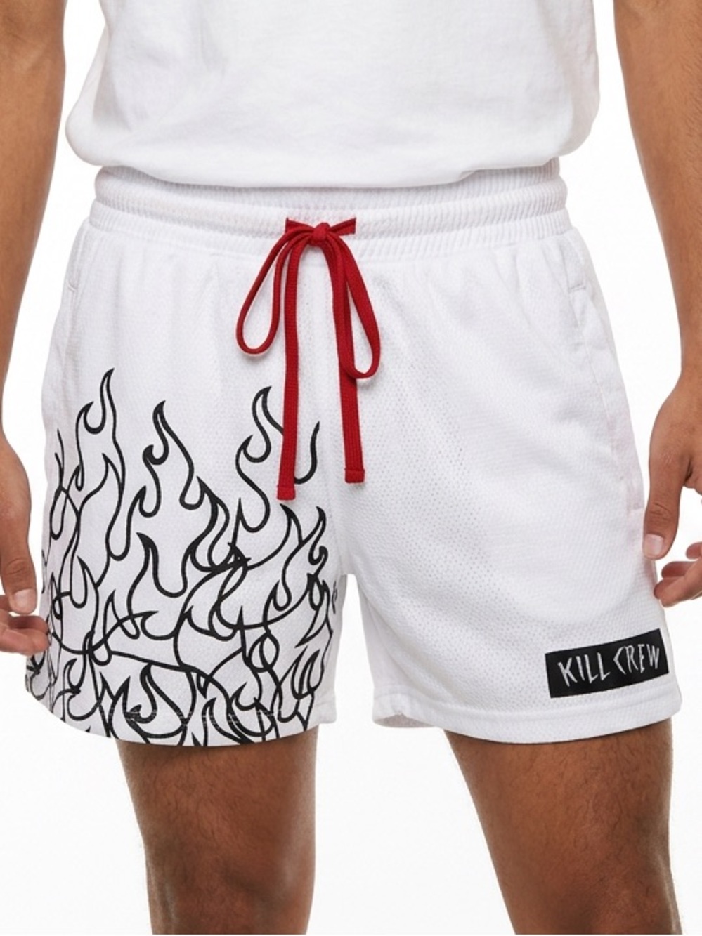 KILL CREW | Muay Thai White Flame-Print Athletic Shorts Men’s Size X-Large